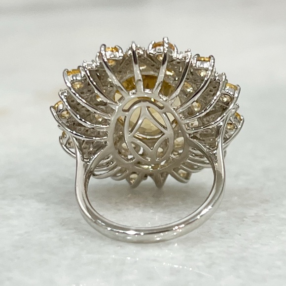 BrazilianCitrine White Zircon LARGE Sterling Silver Sunburst Statement Ring - Picture 10 of 11